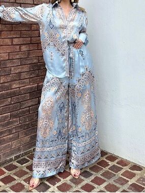 Galita Fashion pajama-style in blue paisley and floral motif. NWT.